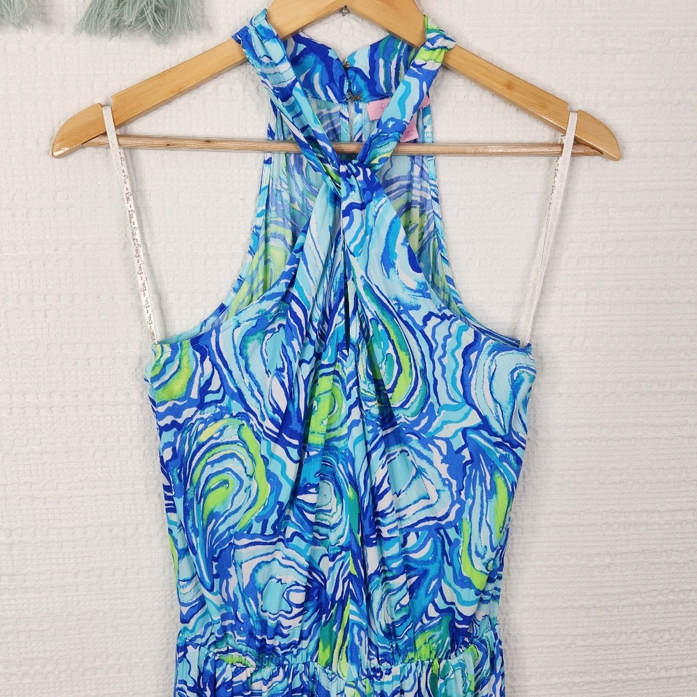Lilly Pulitzer Blue Swirl Oyster Halter Jumpsuit - Picture 4 of 9